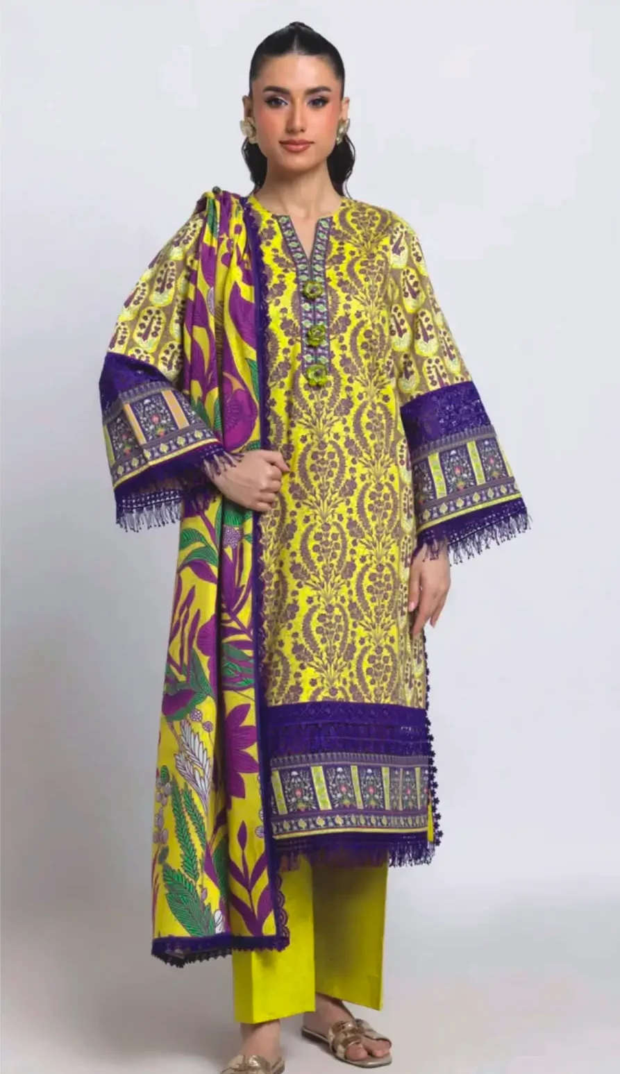 Printed 2-Piece Women's Suit with Floral Dupatta