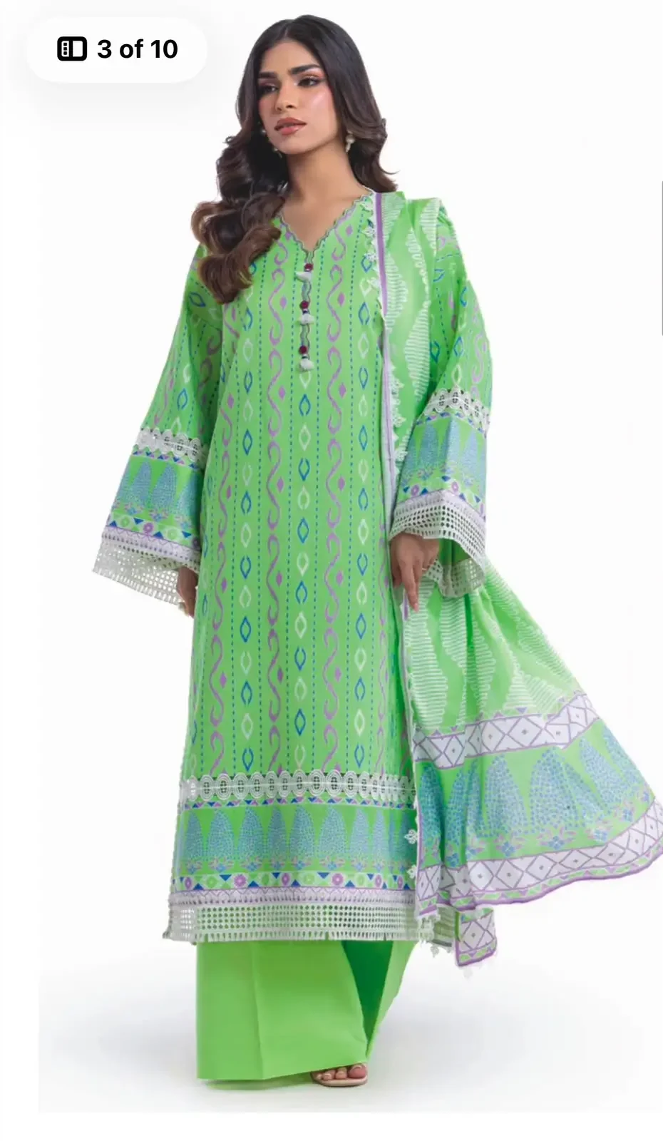 Green Printed 2-Piece Women's Suit with Dupatta