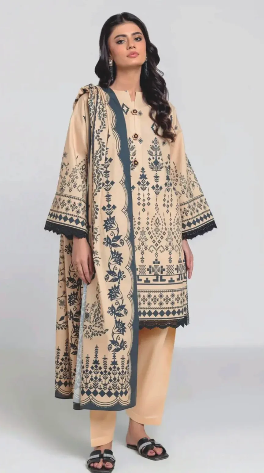 Printed 2-Piece Beige Women's Suit with Matching Dupatta