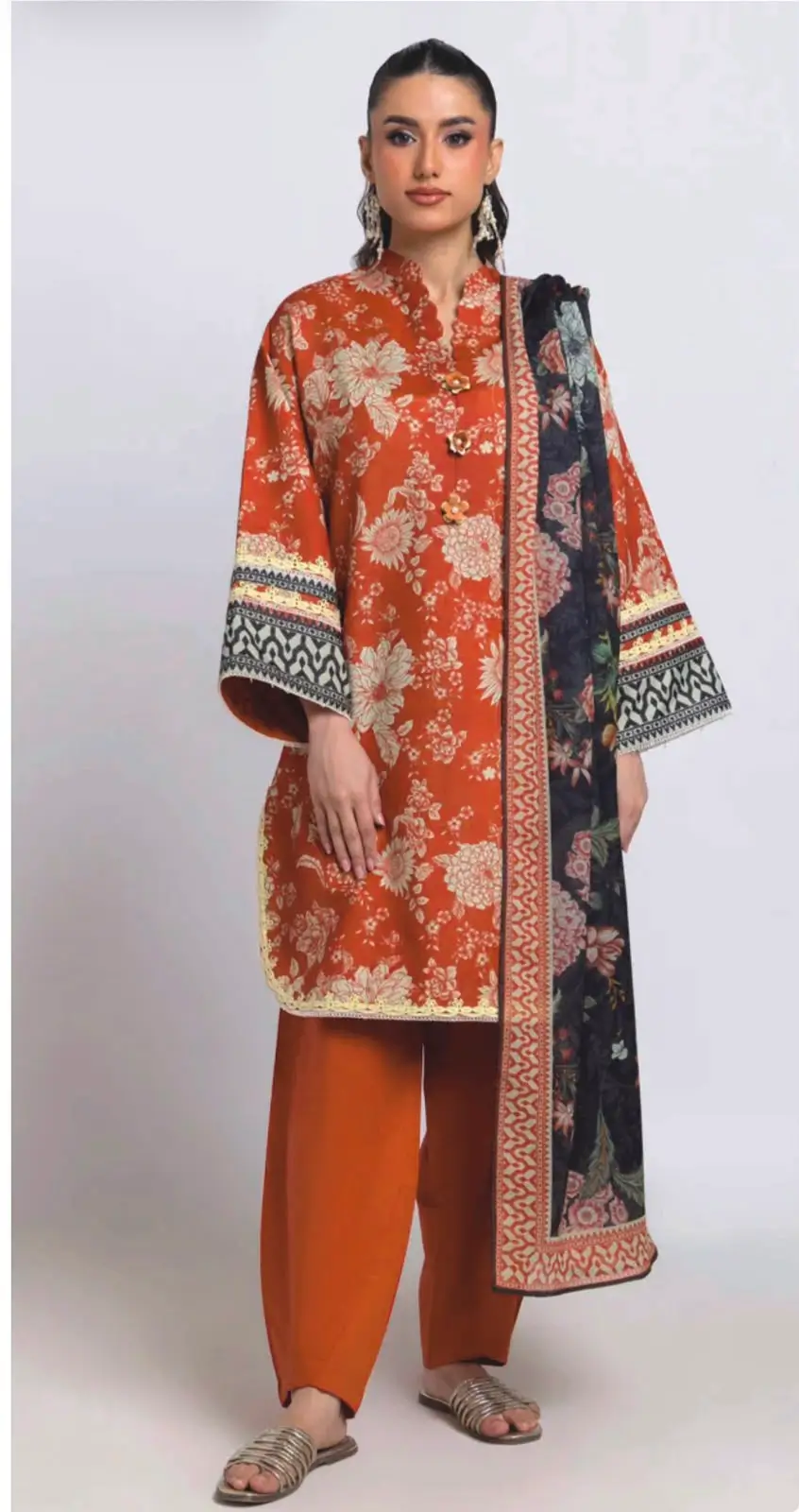 Floral Printed 2-Piece Women's Suit with Dupatta