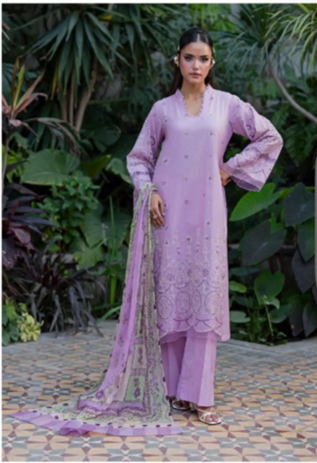 Lavender Unstitched 3-Piece Embroidered Lawn Suit