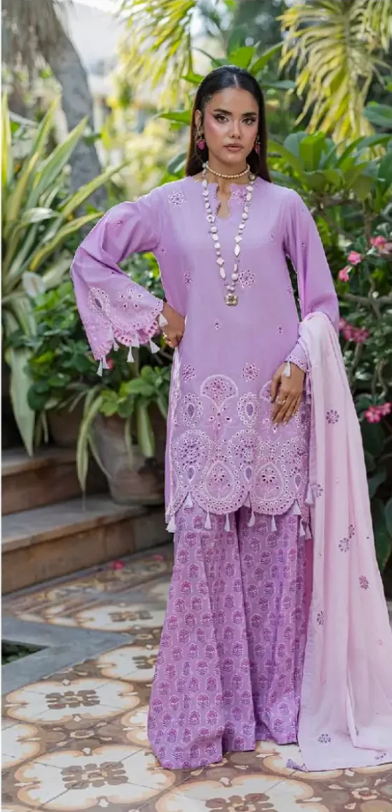 Lavender Printed Embroidered Unstitched 3-Piece Lawn Suit